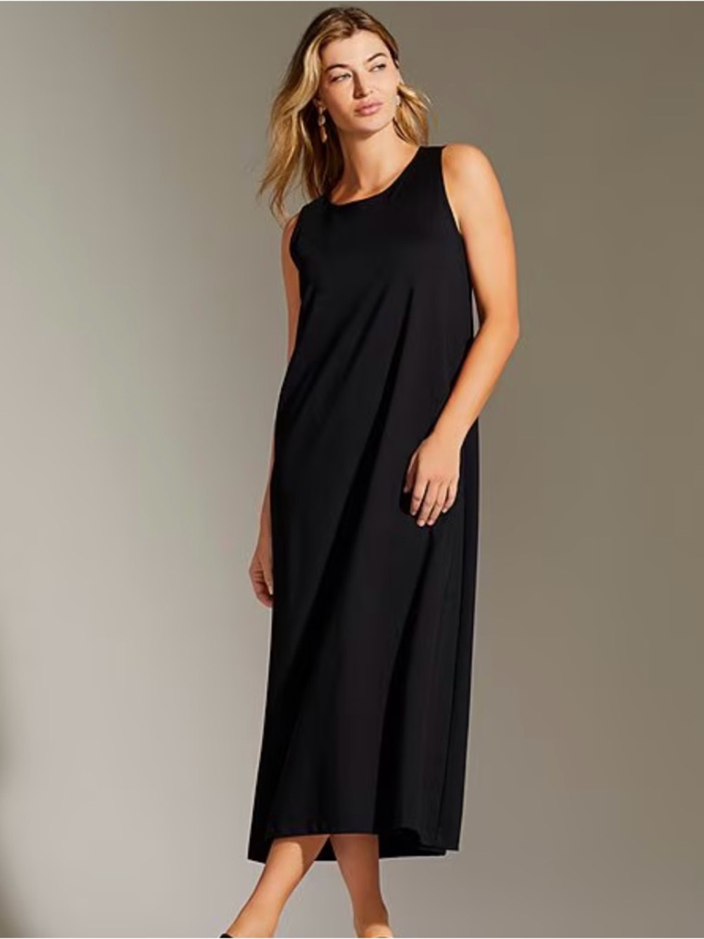 Sleek Black Stretch Round Neck Sleeveless Waistless Midi Dress